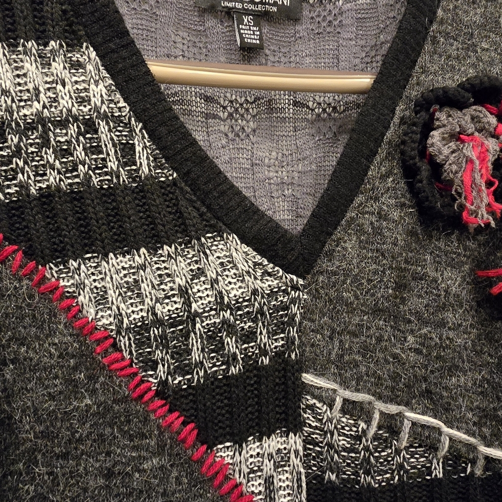 Gray and Black Sweater-Dress with Red Accents
